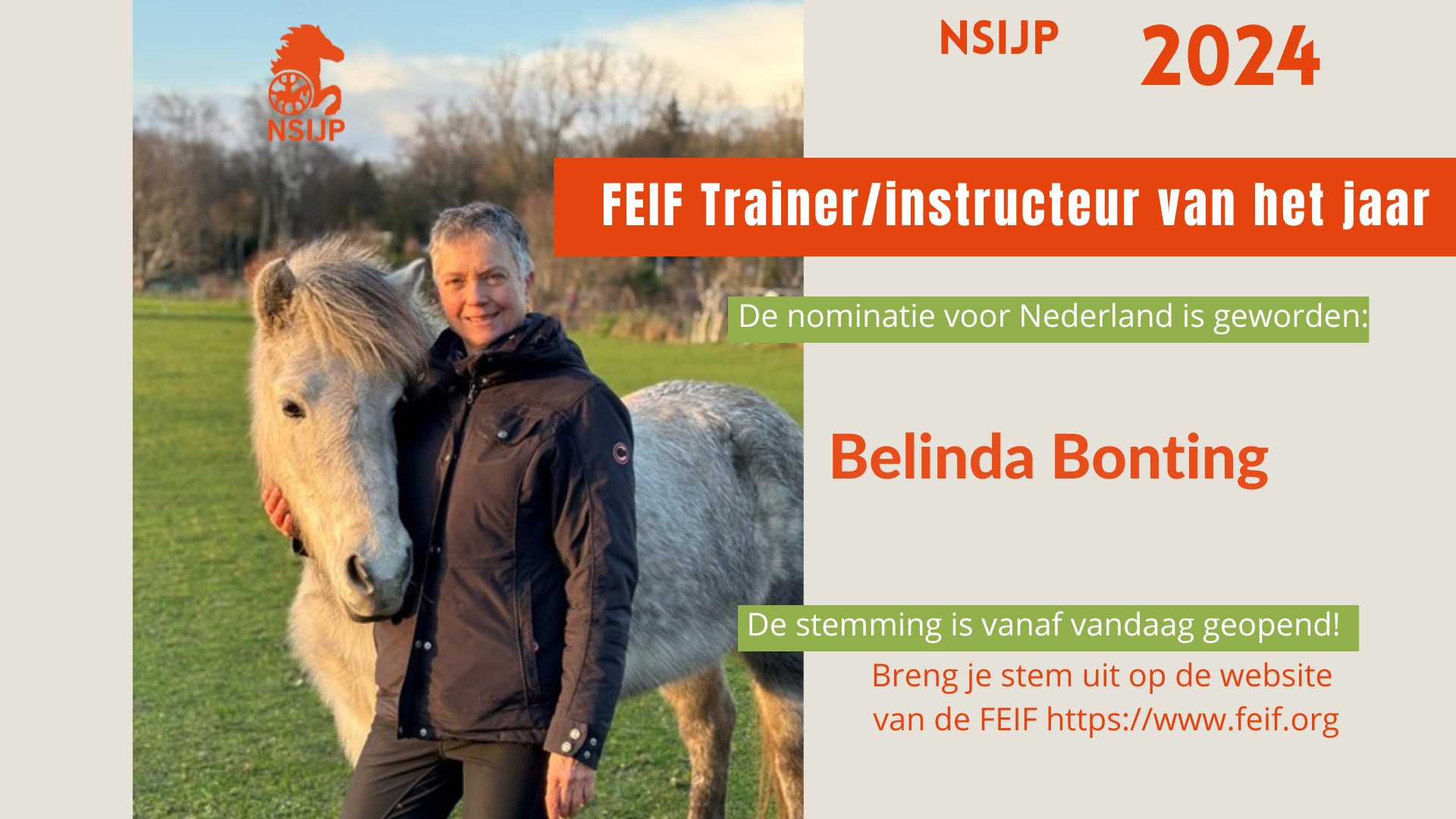 nominatie FEIF Trainer/Instructeur van het jaar, Belinda Bonting